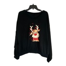 Shein Womens Shirt Adult Size 4xl Black Long Sleeve Reindeer Red Nose Blouse - £17.51 GBP