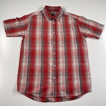 Ultimate Fighting Championship Shirt Mens XL Red Gray Plaid Cotton Button Down - £17.02 GBP