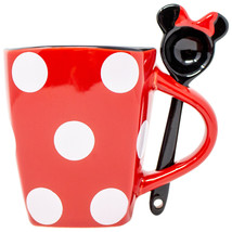 Disney Minnie Mouse Dress Polka Dots 11oz Mug With Spoon Red - £15.62 GBP