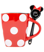 Disney Minnie Mouse Dress Polka Dots 11oz Mug With Spoon Red - £15.92 GBP