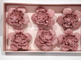 Cupcakes And Cashmere Valentine&#39;s Day Pink Glitter Rose Flower Clip Ornaments - £35.60 GBP