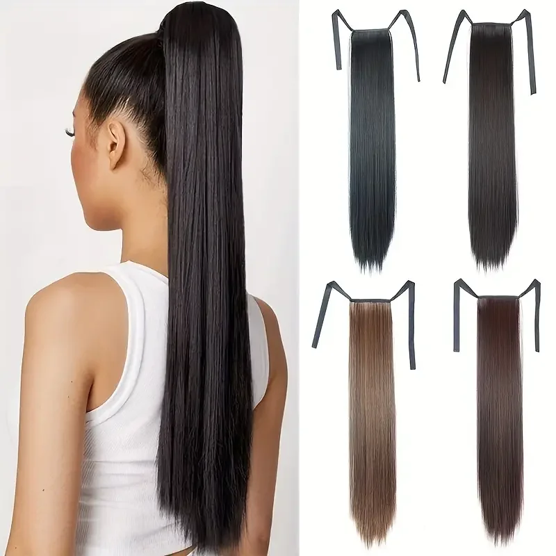 Black Friday 60cm Synthetic Ponytail Long Straight Black PonyTail Hair - £8.68 GBP