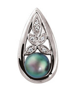 14K White Gold Akoya Cultured Black Pearl &amp; Diamond Pendant - $845.64 CAD