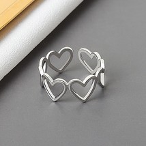 Real 925 Sterling Silver Geometric heart hollowout  Adjustable Ring Minimalist F - £9.51 GBP