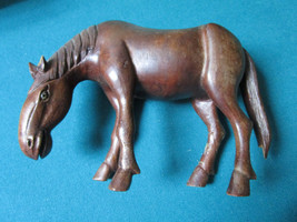 CHINESE WOOD CARVING HORSE 5 1/2 X 7&quot; GLASS EYES original - £136.23 GBP