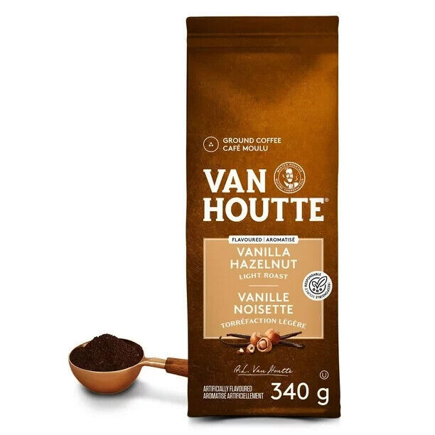 2 Bags of Van Houtte Vanilla Hazelnut Flavor Light Roast Ground Coffee 340g Each - £31.61 GBP