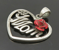 925 Sterling Silver - Vintage Number One Mom Rose Love Heart Pendant - P... - $26.03