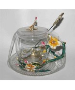 Beautiful Intricate 4-Pc Enamel Flowers Rhinestones Cup Lid Spoon &amp; Sauc... - $50.75 CAD