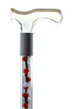 Walking cane acrylic red/white rose flowers lucite elegant designer chan... - £54.84 GBP