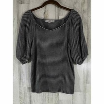 Loft Womens Shirt Top Size Small Black Stripe Puff Sleeves Gauzy Crinkle - $15.82