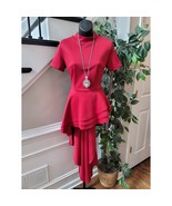 Women&#39;s Red Top Women S Short Sleeve Mock Neck Asymmetrical Hem Fit and ... - $41.66 CAD