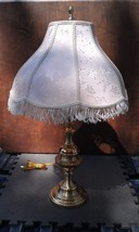 7EE63 Brass Table Lamp, 3-WAY, 31&quot; Tall, 6-1/2&quot; Base, With Cream &amp; Beige Shades - £37.00 GBP