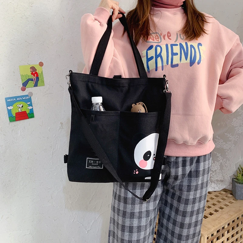 Bags canvas handbags 2023 girls shopper purses fashion casual cartoon panda print large thumb200