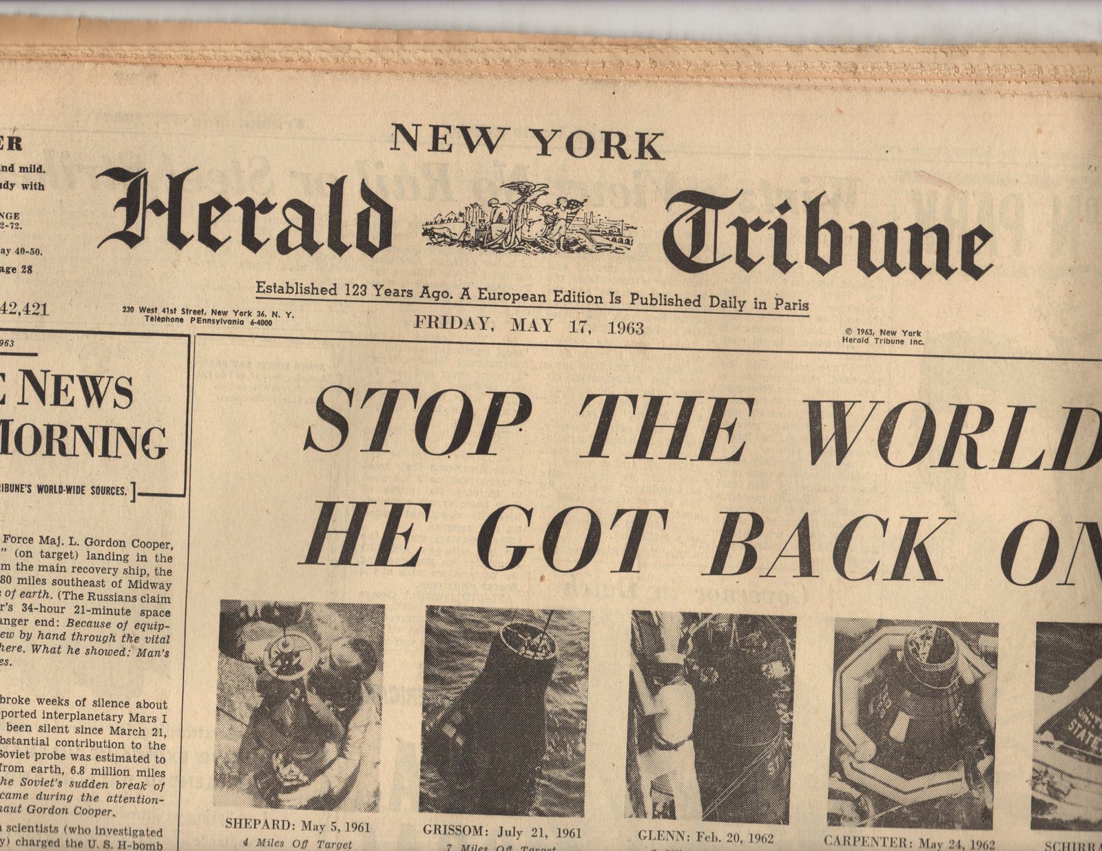 New York Herald Tribune Newspaper 1963 Friday May 17, 1963 - $7.40