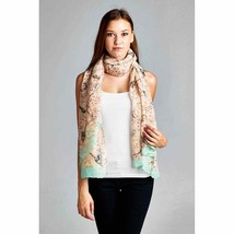 Birds in Branches Printed Lightweight Scarf Wrap Pink Green - £12.73 GBP