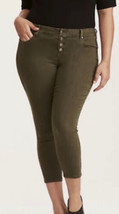 Torrid Jegging 20 Ultra Skinny Cropped Button Fly Stretch Pants Olive - £27.25 GBP