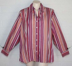 Chico&#39;s 3 XL 16 18 Colorful Striped Long Sleeve Cotton Blend Stretch Blouse Top - $16.83