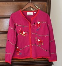 Marissa Christina Pink Christmas Santa Sweater 2000 LARGE L embroidered beaded - £19.44 GBP