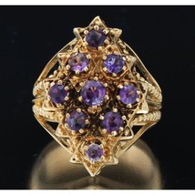 Authenticity Guarantee 14K Yellow Gold And Amethyst Cocktail Ring Size 7.5 Sky - £469.64 GBP