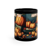 HAPPY FALL, Y&#39;ALL  11 fl oz Autumn Themed Black Coffee Tea Cocoa Mug w Handle - £14.41 GBP