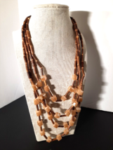 Women Layered Necklace 26&quot; Wood and Faceted Glass or Stone Squares Sparkle ! - £10.30 GBP