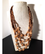 Women Layered Necklace 26&quot; Wood and Faceted Glass or Stone Squares Spark... - £10.35 GBP