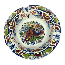 Delft Ashtray Ceramic Hand Painted Dutch Flowers Multicolor Vintage - £16.22 GBP