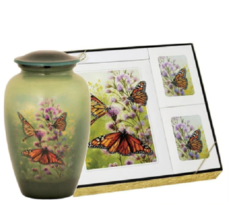 Butterfly Theme Stationery Box Set &amp; 200 Cubic Inch Funeral Cremation Urn - £231.80 GBP