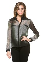 High Secret Women&#39;s Long Sleeves, geometric print blouse, S, Green - $39.00