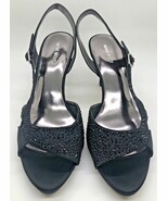 NINE WEST &quot;In the Bank&quot; Black Rhinestone Open Toe Slingback Heel Shoe 10 M - €33,76 EUR