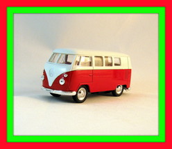 1963 Volkswagen T1 Bus RED/WHITE Welly 1/34 Diecast Car Collector&#39;s Model, New - £19.84 GBP