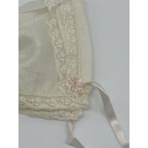 Retro Infant White Pink Handmade Bonnet Christening Church Wedding Picnic - £13.91 GBP