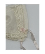 Retro Infant White Pink Handmade Bonnet Christening Church Wedding Picnic - £13.65 GBP