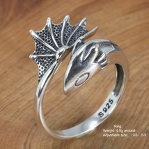 925 Sterling Silver Men and Women Pterodactyl Open Type Adjustable Size 5-9 Drag - £106.17 GBP