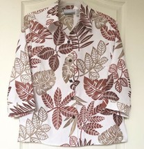 Alfred Dunner White Blouse Red Leaf Pattered 3/4 Sleeve Sheer Shirt Size 8P - £20.18 GBP