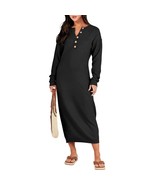 Women Sweater Maxi Dress Long Sleeve Button V Neck Oversized Casual Loos... - £62.12 GBP