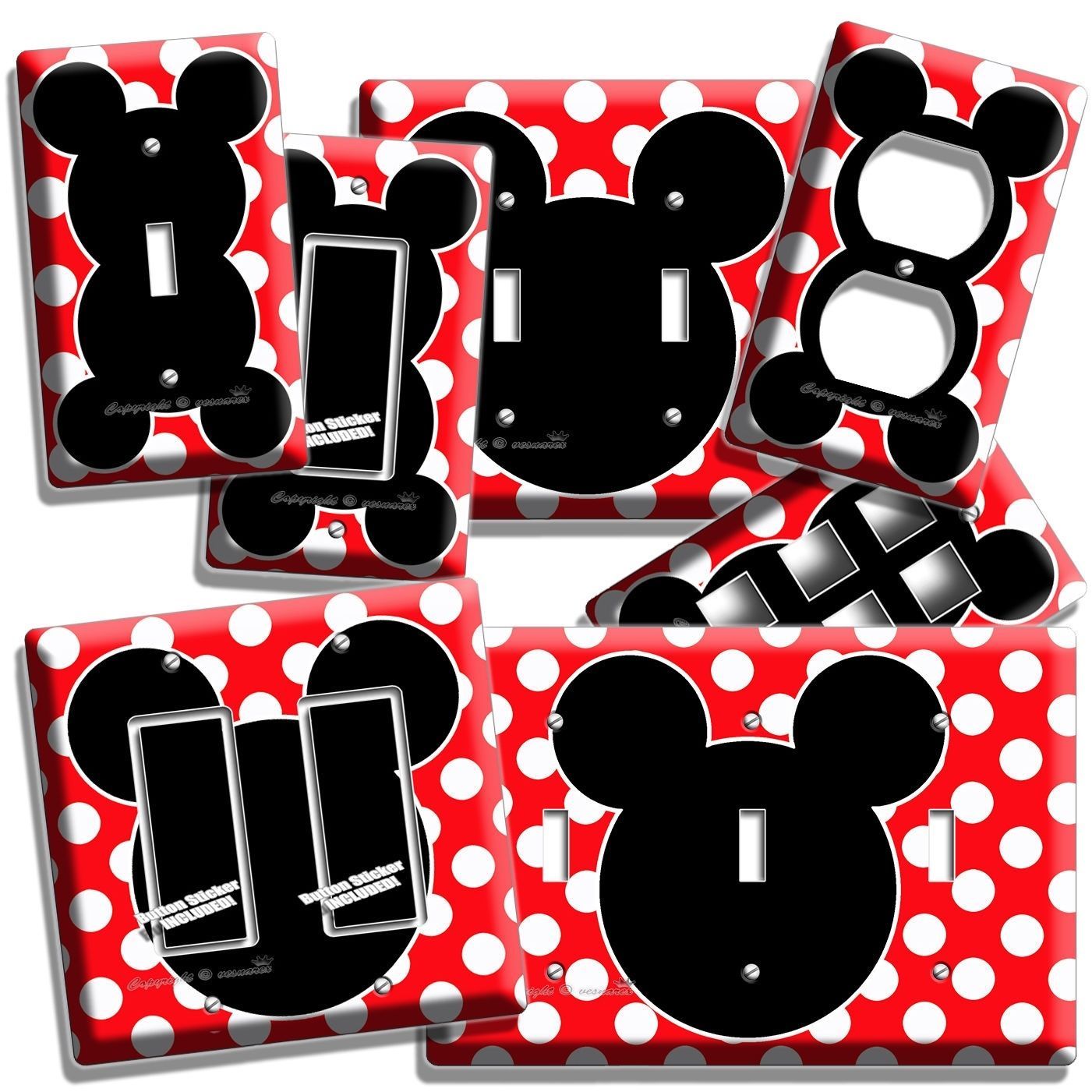 MICKEY MOUSE EARS RED POLKA DOTS BABY NURSERY LIGHT SWITCH OUTLET WALL PLATE ART