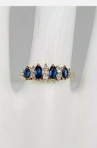 2Ct Marquesita Imitación Zafiro Azul&amp;Diamante Anillo 14K Oro Amarillo Chapado - £124.12 GBP