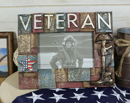 Military Patriotic USA Star Veteran Helmet Rifle And Boot 6&quot;X4&quot; Picture Frame - £20.77 GBP
