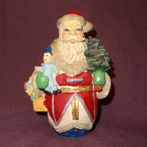 Santa Claus Figurine 5&quot; Table Top  Holding Christmas Tree Doll Flower Basket - £7.72 GBP