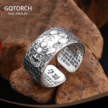 Pure 999 Silver Pixiu Rings For Men And Women Opening Type Heart Sutra Engraved  - £30.35 GBP