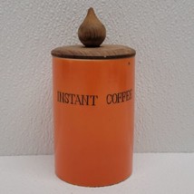 Vintage Orange Ceramic Instant Coffee Canister With Wood Lid - £19.49 GBP
