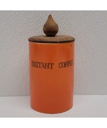 Vintage Orange Ceramic Instant Coffee Canister With Wood Lid - £19.03 GBP