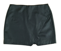 BLANCKNYC Polyurethane Faux-Leather Faux Wrap Mini Skirt Black Size 27 NEW - £28.95 GBP