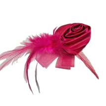 Vintage Hot Pink Satin Rose Feathers Toole Womens Fancy Hair Clip Barrette - £8.48 GBP