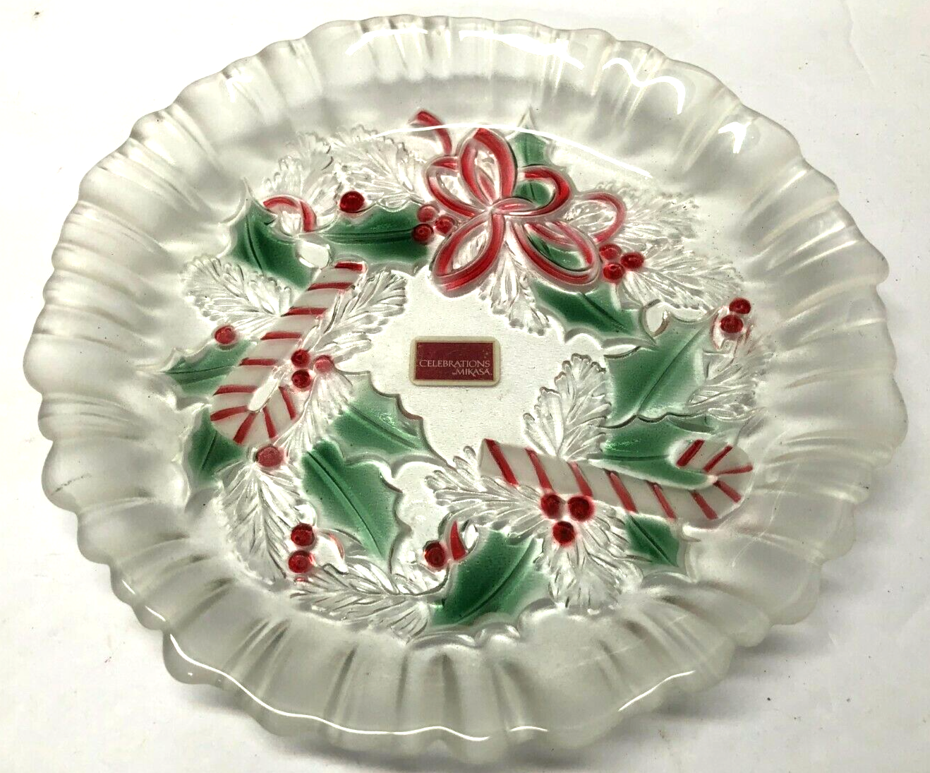 MIKASA Festive Christmas Wreath 8.75&quot; Glass Dish Plate - $14.85
