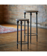 Round Wood and Metal Plant Stand Table (Set of 2) - $4,069.19 MXN