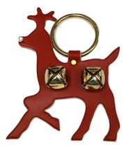 Rudolph Red Leather Door Chime Crystal Nose &amp; Sleigh Bells Amish Handmade In Usa - £18.47 GBP