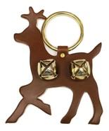 LEATHER REINDEER DOOR CHIME Brown Buck w/ BRASS SLEIGH BELLS Handmade in... - £18.66 GBP