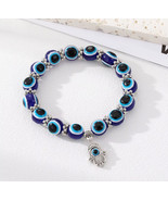 Evil Eye Beaded Bracelet, Navy Blue Glass Beads with Crystal Accents, Si... - $279.58 MXN